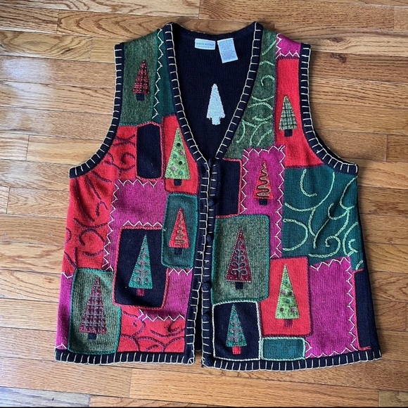 VTG Christmas Tree SWEATER VEST Women Plus 18W / 20 - Picture 1 of 7